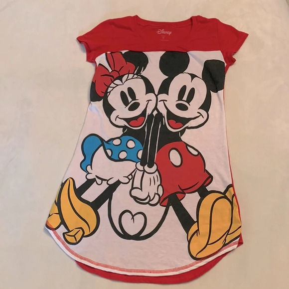 Disney Mickey and Minnie holding hands red white long pajama night shirt size s - Picture 1 of 5